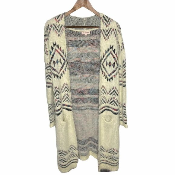 Sequin Hearts Cardigan Size Small Beige Aztec Print Open Front‎ - Picture 1 of 9